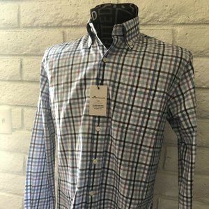 Peter Millar Crown Dress Shirt Men's Small Colorful Plaid Shirt 100% Cotton